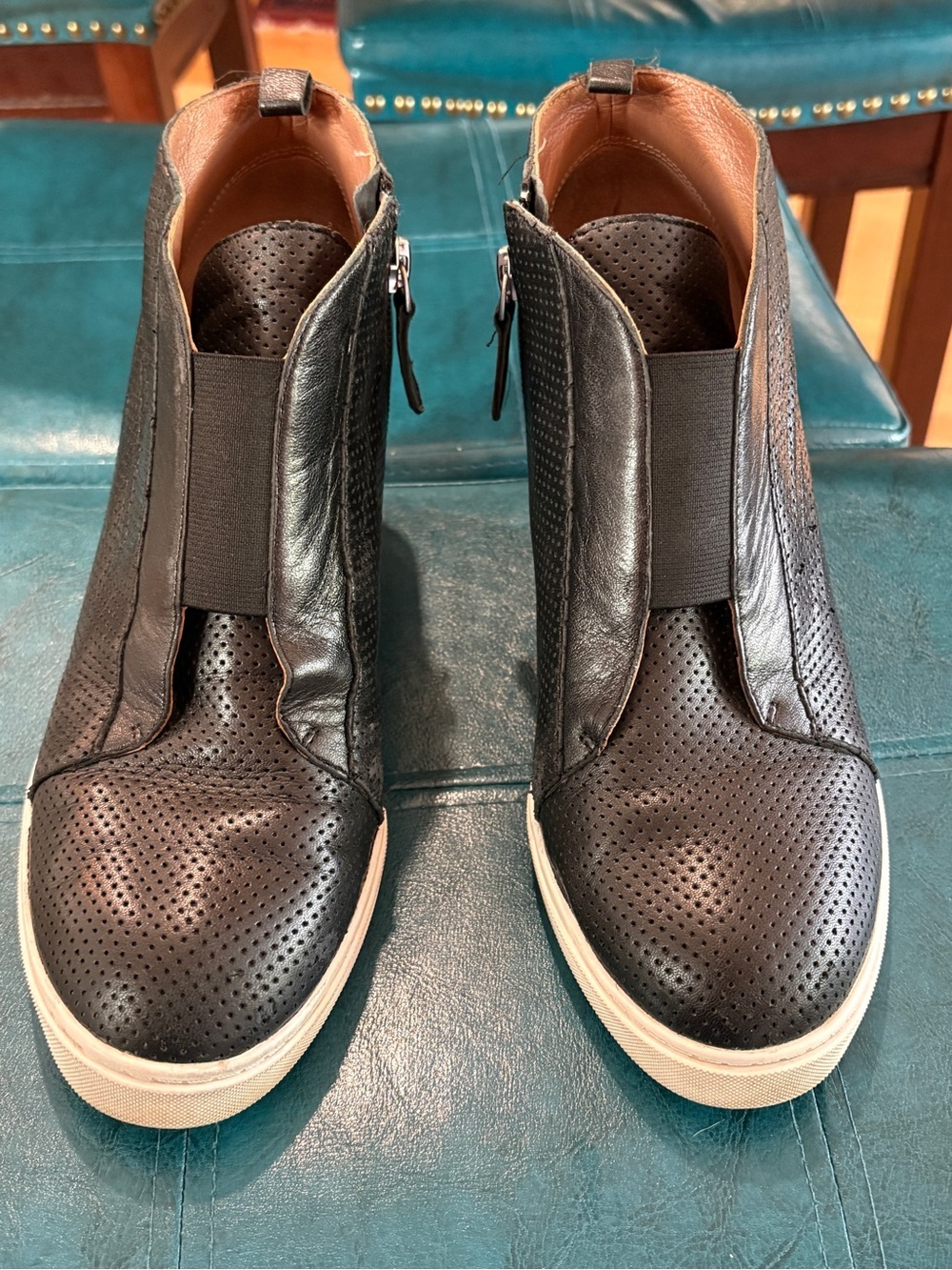 Paolo Black Perforated Leather Ankle Booties with White Sole
